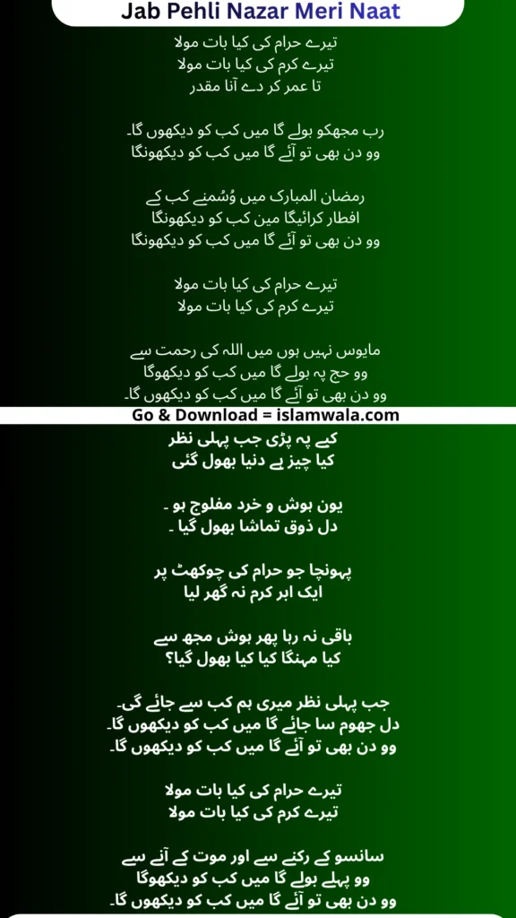 Jab Pehli Nazar Meri Naat Lyrics In Urdu
