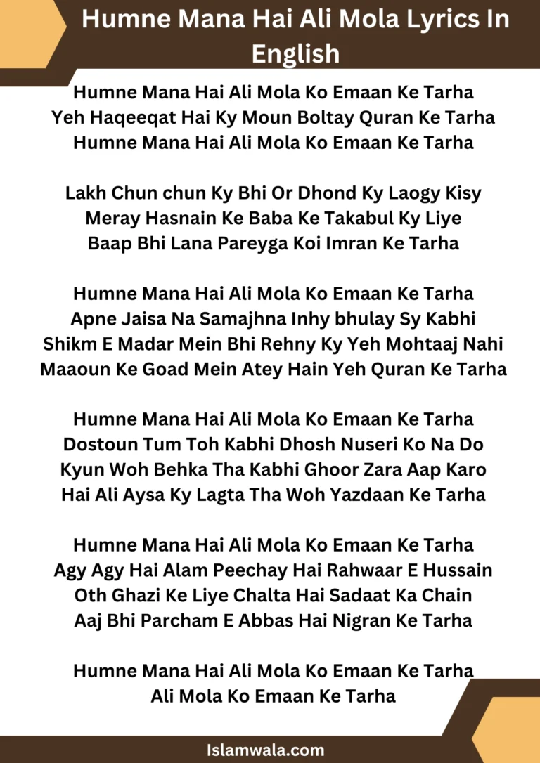 Humne Mana Hai Ali Mola Lyrics In English