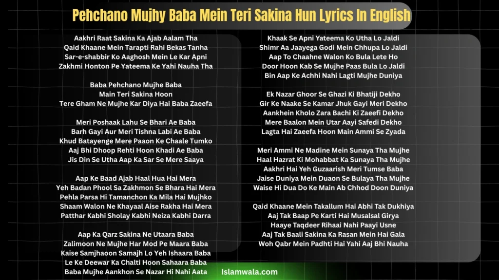 Pehchano Mujhy Baba Mein Teri Sakina Hun Lyrics In English