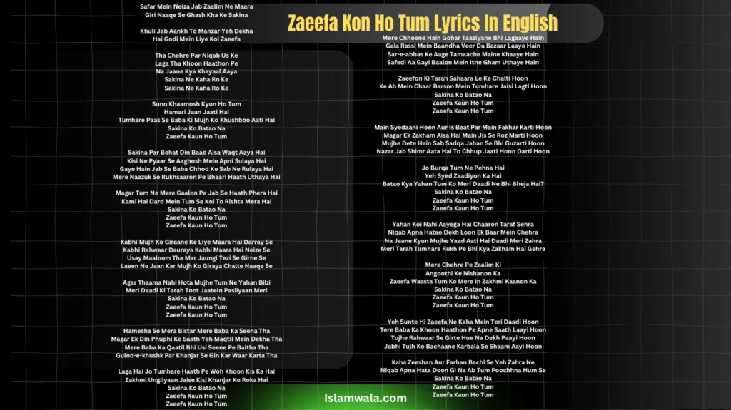 Zaeefa Kon Ho Tum Lyrics In English