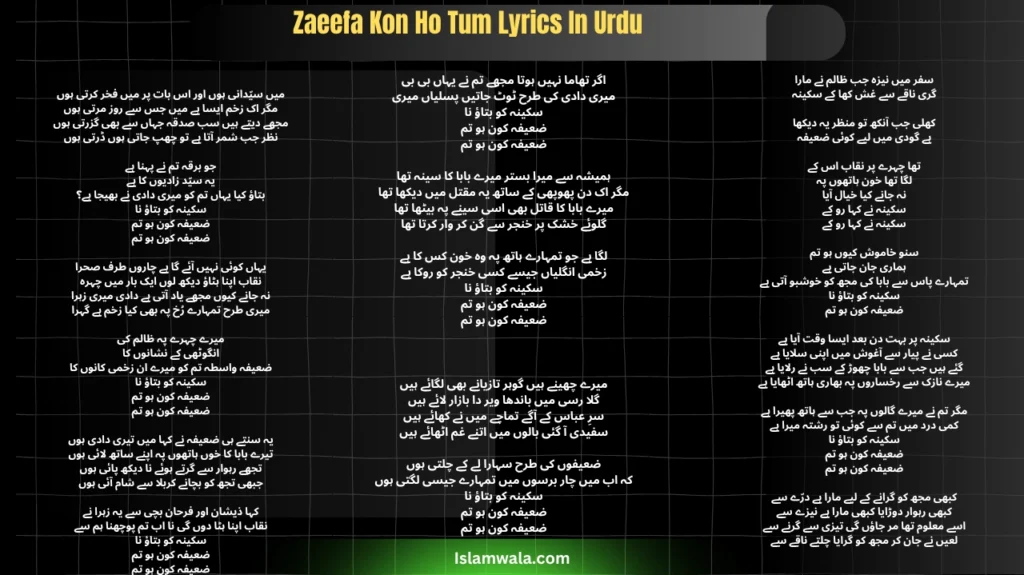 Zaeefa Kon Ho Tum Lyrics In Urdu