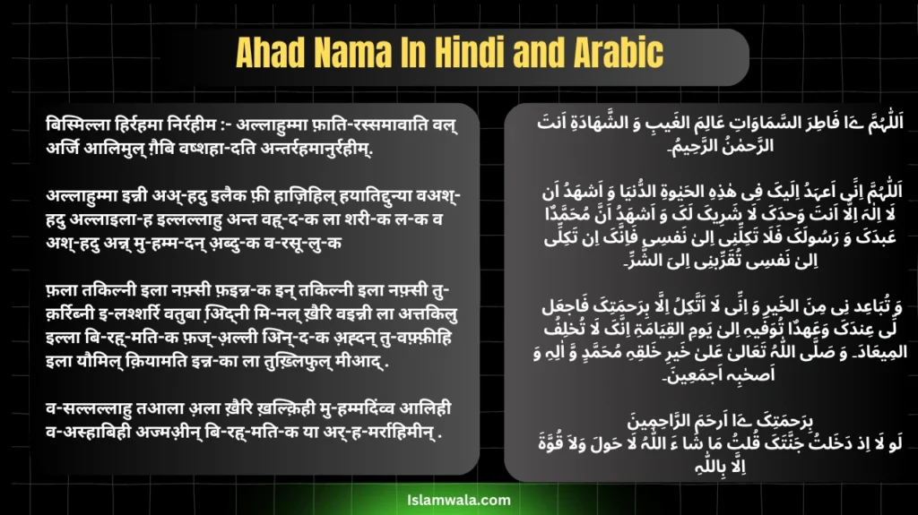 Ahad Nama In Hindi and Arabic