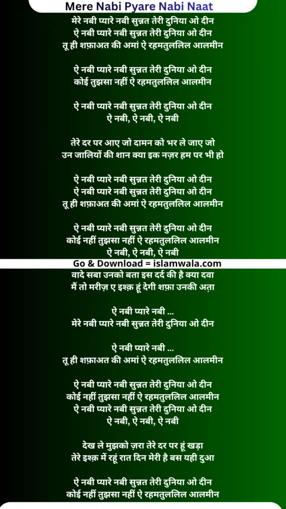 Mere Nabi Pyare Nabi Naat Lyrics In Hindi