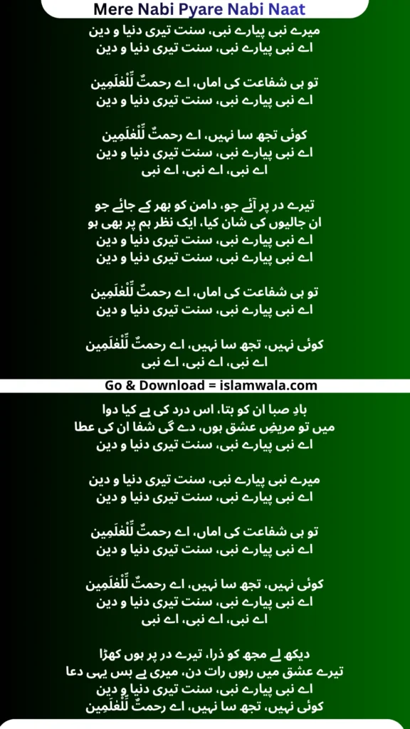 Mere Nabi Pyare Nabi Naat Lyrics In Urdu