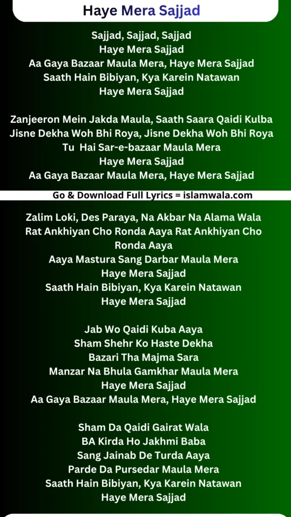 Haye Mera Sajjad Noha Lyrics In English