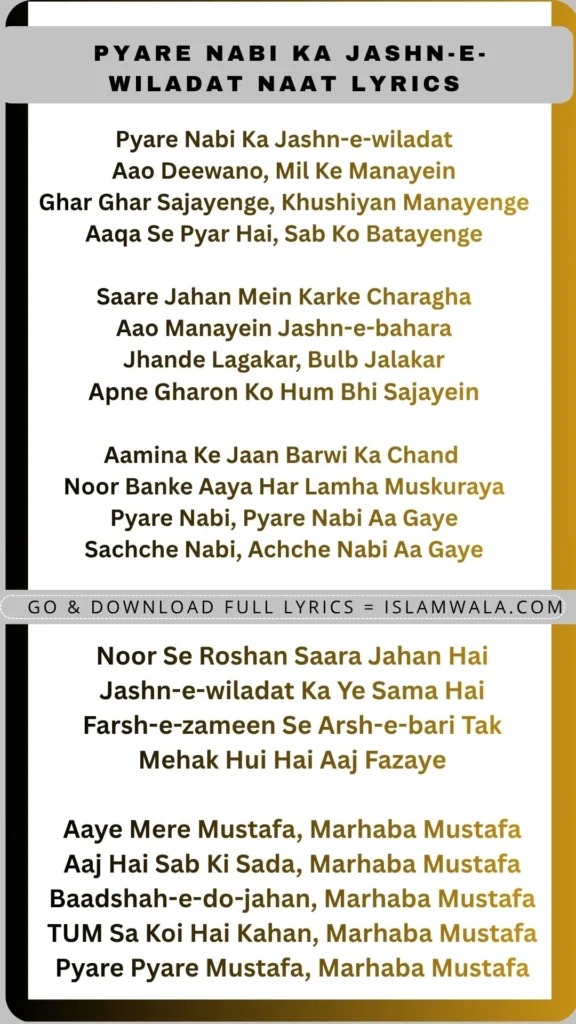 Pyare Nabi Ka Jashn e Wiladat Naat Lyrics In English